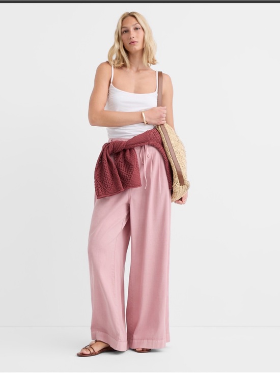 LOFT Pants - LOFT High Waist Drawstring Palazzo Pants in Dusty Pink